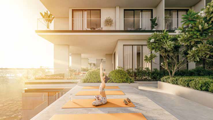 Outdoor yoga terrace at Nirvana, architectural rendering